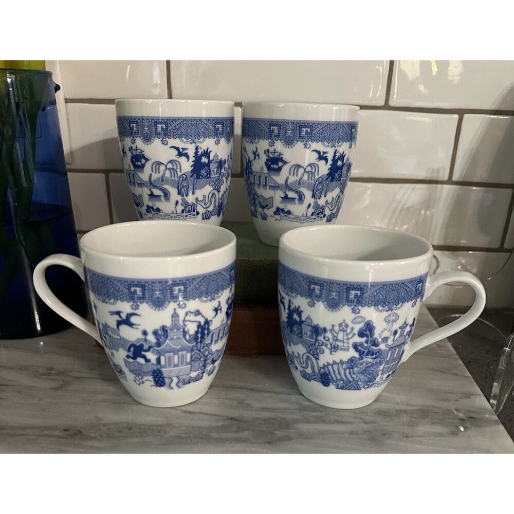 4 Calamityware Mugs Blue & White Mugs Things Could Be Worse Monsters Set of 4